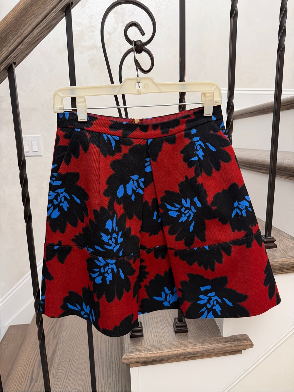 J.CREW Floral Jacquard Drop-Waist Mini Skirt with Pockets - Red / Blue / Black